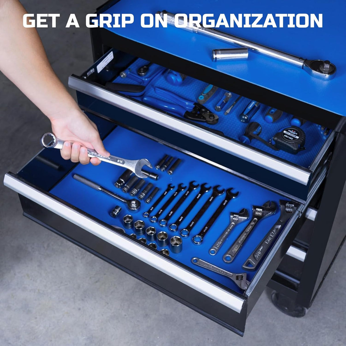 Tool Box Liner 18" Wide x 24 Ft, 1/8" Thick Heavy Duty Toolbox Drawer Liners for Tool Chest Cabinet Workbench & Garage Shelf, Protective Non-Slip Mat for Mechanics & Workshops, Blue