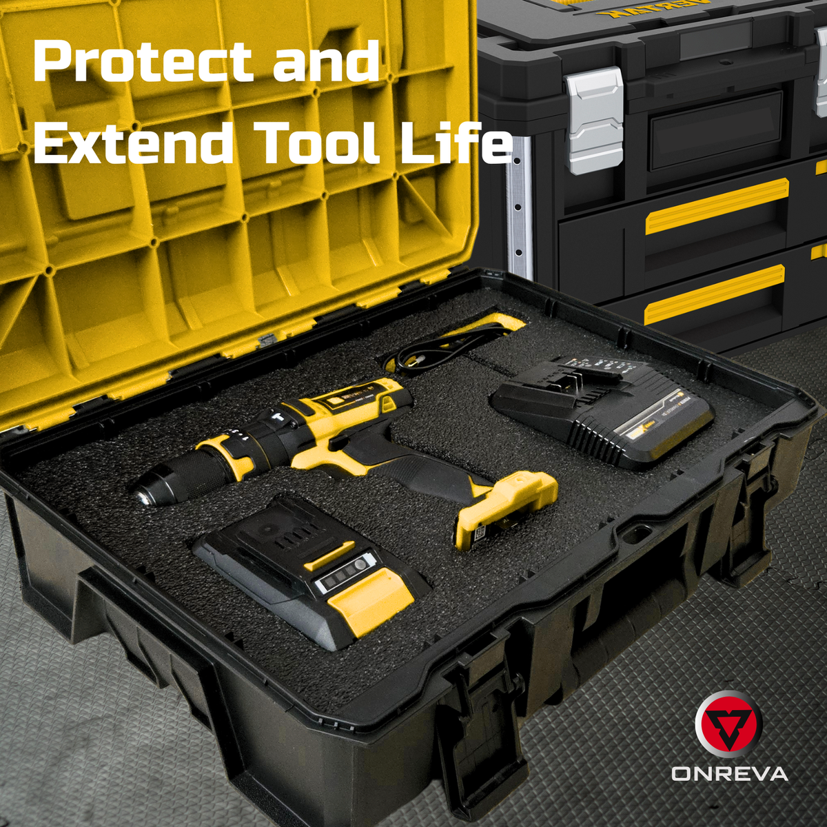 ONREVA Tool Box Foam Organizer 48x24x3 inch 1 PC, Kaizen Sheets for Pro Tool Control, Custom Tool Shadow Inserts for Cases & Drawers, High Density Polyethylene Foam, Black with Yellow
