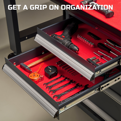 ONREVA Tool Box Liner 24 inch Wide x 24 ft Large, Thick Heavy Duty Toolbox Drawer Liners, Rolling Tool Chest Foam Mat, Shelf Rubber Mat, Non-Slip Organizer Pad for Cabinet Workbench, Red