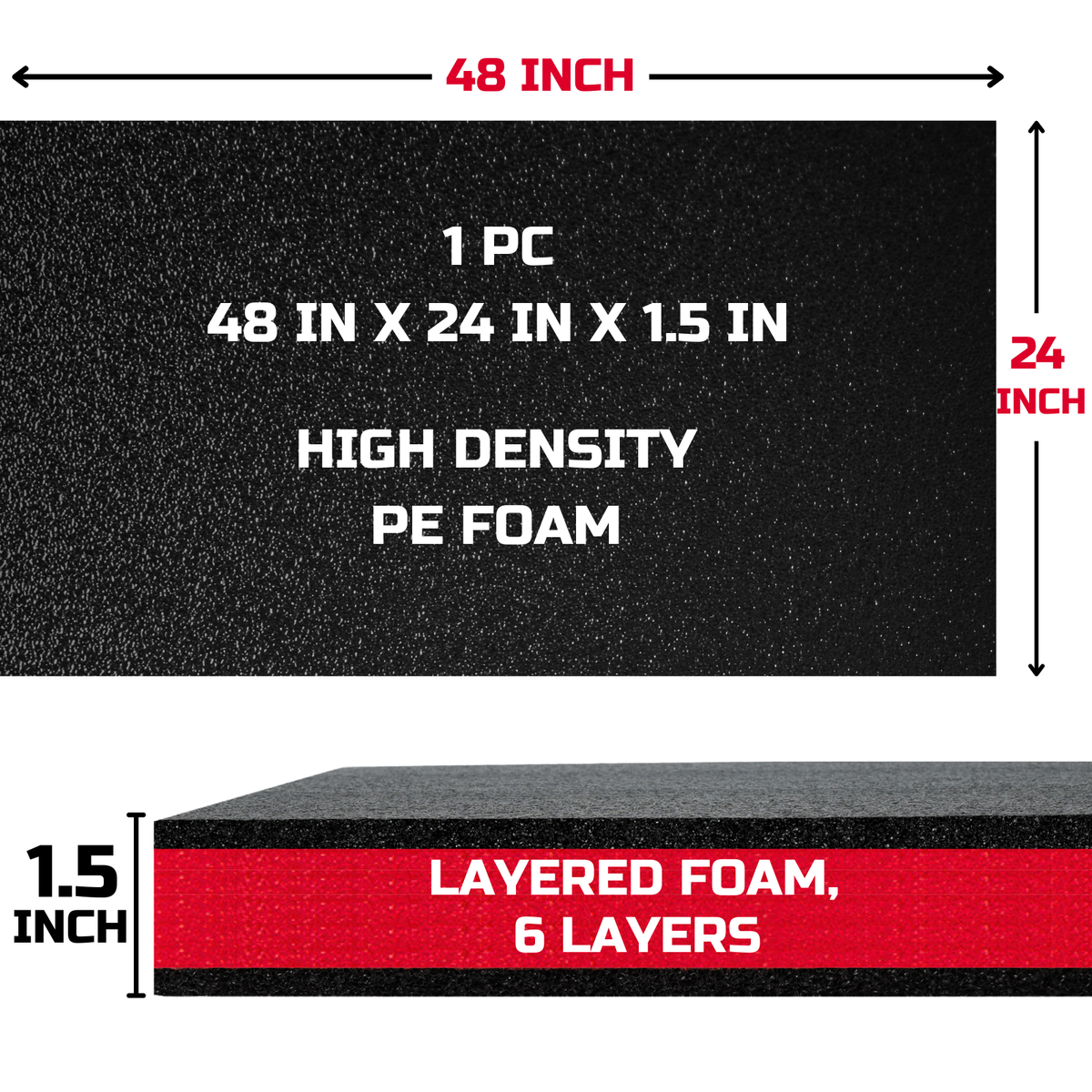 ONREVA Tool Box Foam Organizer 48x24x1.5 inch 1PC, Kaizen Sheets for Pro Tool Control, Custom Tool Shadow Inserts for Cases & Drawers, High Density Polyethylene Foam, Black with Red