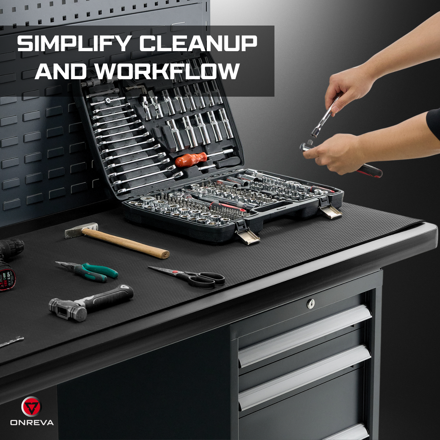 ONREVA Workbench Mat 24X60 Inches, EVA Rubber Work Mat, Protect Your Work Bench Top, Heavy Duty Pad for Tool Box Top, Table, Tool Station, Rolling Cabinet Cart Cover Liner Matt, 60"X24" 5mm Thick