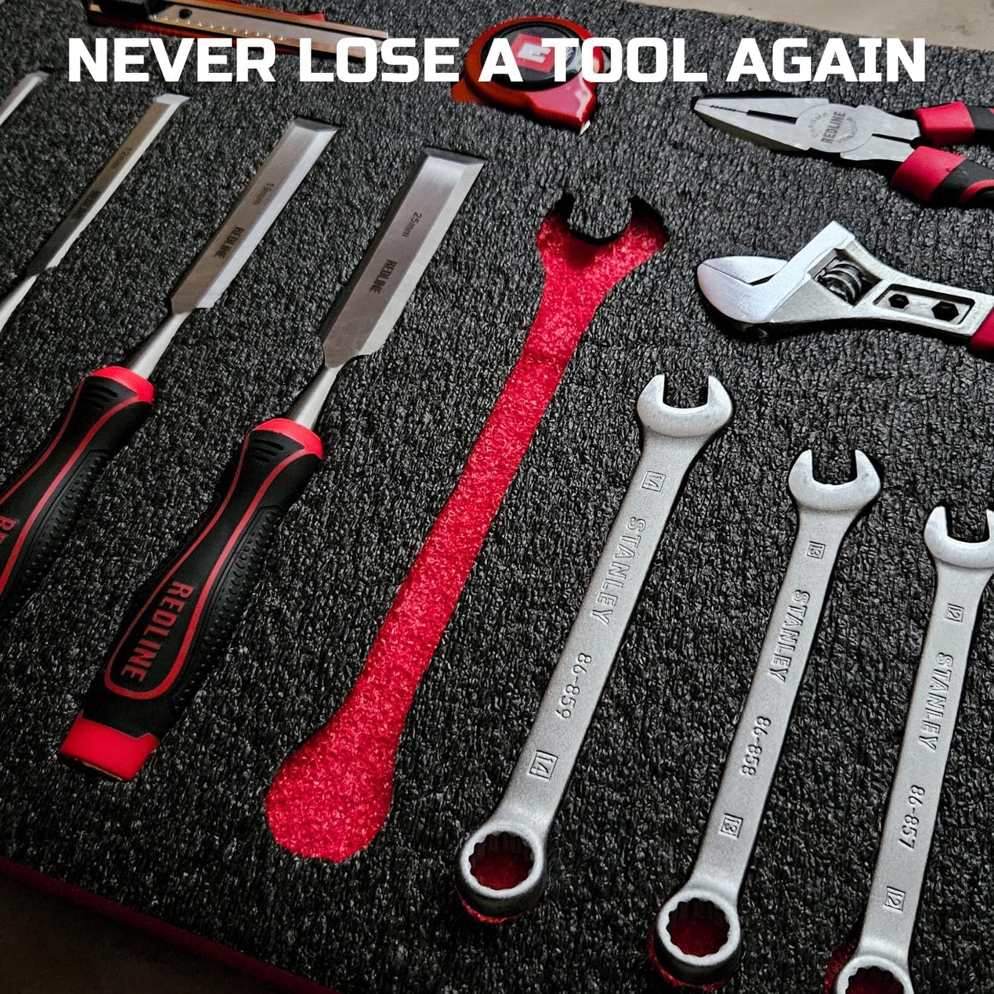 ONREVA Tool Box Foam 4Pack 2pc 18x12x2in & 2pc 18x12x1in, Foam Inserts for Cases, Polyethylene Storage Sheets for Toolbox Hard Case, Tool Shadow Insert, Kaizen Organizer Sheet, Black with Red