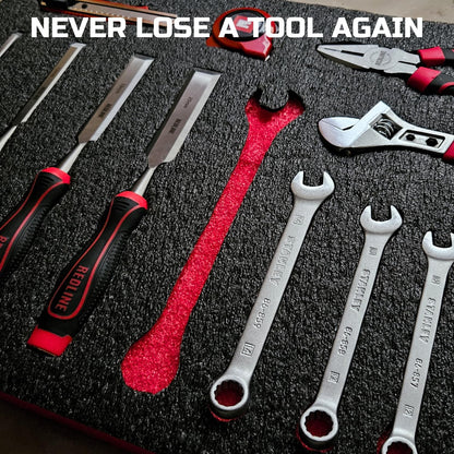 ONREVA Tool Box Foam 4Pack 2pc 18x12x2in & 2pc 18x12x1in, Foam Inserts for Cases, Polyethylene Storage Sheets for Toolbox Hard Case, Tool Shadow Insert, Kaizen Organizer Sheet, Black with Red