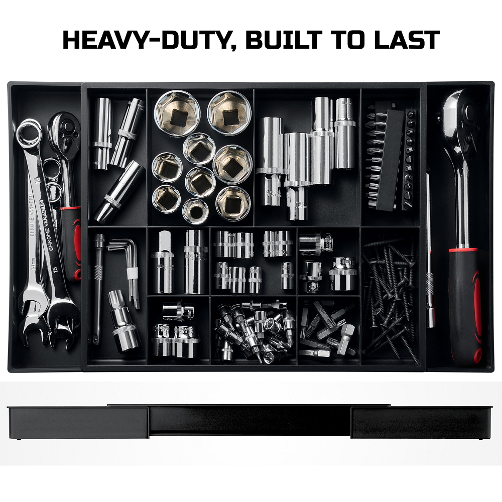 Tool Box Organizer Tray Divider Set, Expandable Large Toolbox Storage Tray Kit, Rolling Tool Chest Drawer Bins, Hardware Screwdrivers Pliers Organization, 2pcs low profile Trays