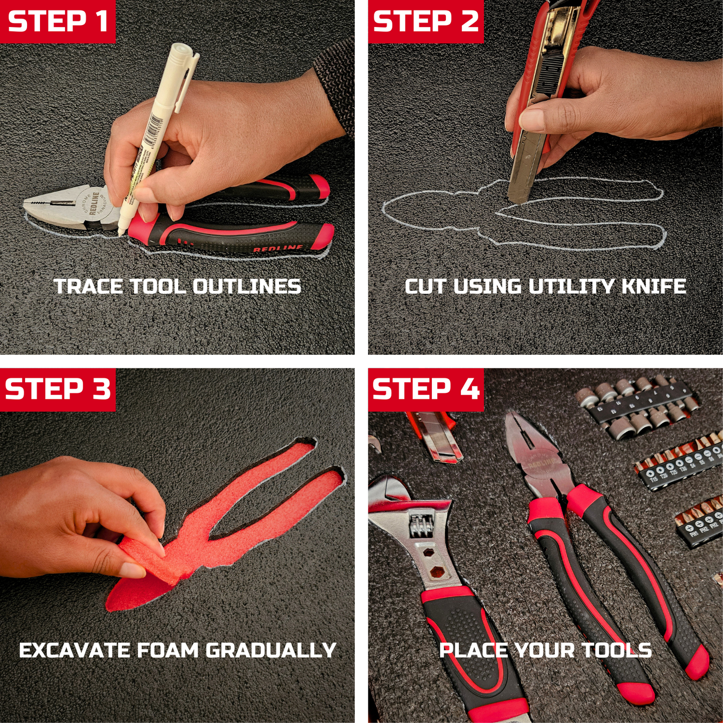 Tool Box Foam 3Pack 18x12x1 inch, Foam Inserts for Cases, Polyethylene Tool Foam Sheets, Drawer Foam Liner, Tool Box Organizers and Storage, Toolbox Shadow Organizer