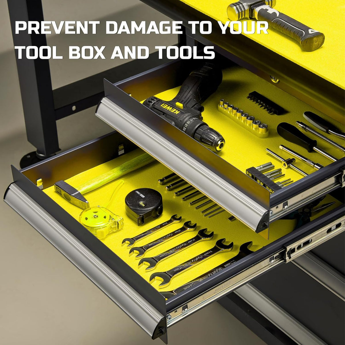 Tool Box Liner 24" Wide x 24 Ft, 1/8" Thick Heavy Duty Toolbox Drawer Liners for Tool Chest Cabinet Workbench & Garage Shelf, Protective Non-Slip Mat for Mechanics & Workshops, Yellow