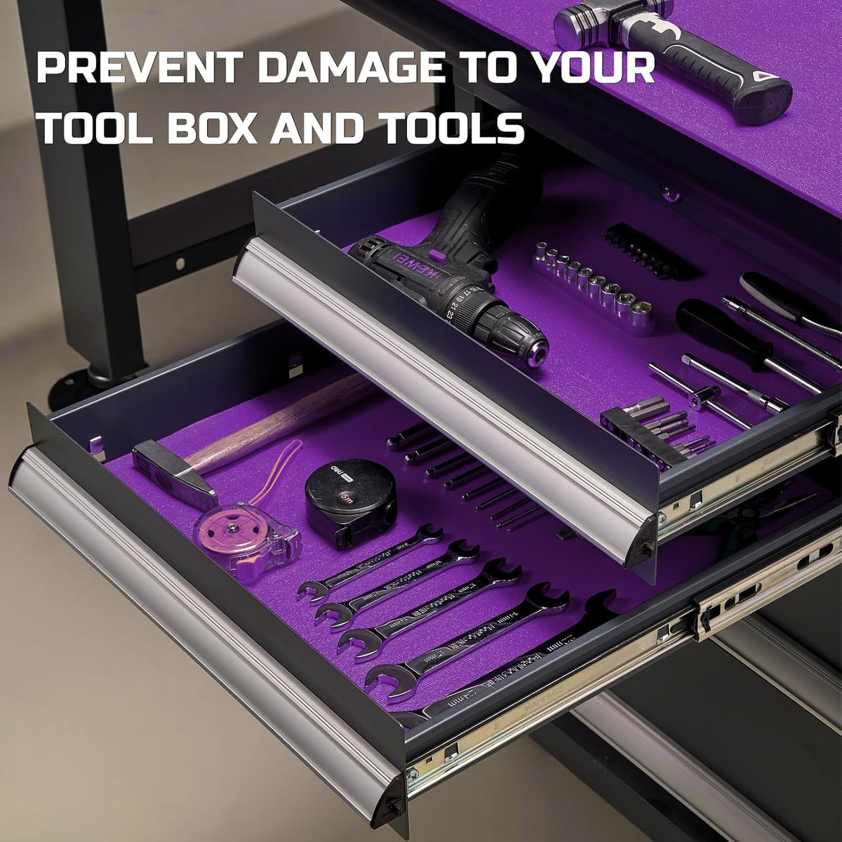 Tool Box Liner 24" Wide x 24 Ft, 1/8" Thick Heavy Duty Toolbox Drawer Liners for Tool Chest Cabinet Workbench & Garage Shelf, Protective Non-Slip Mat for Mechanics & Workshops, Purple