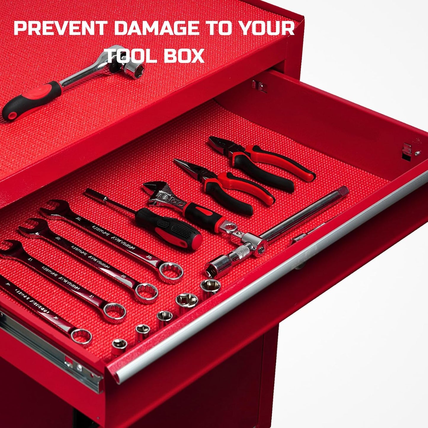 ONREVA Tool Box Liner 24 inch Wide x 24 ft Large, Thick Heavy Duty Toolbox Drawer Liners, Rolling Tool Chest Foam Mat, Shelf Rubber Mat, Non-Slip Organizer Pad for Cabinet Workbench, Red