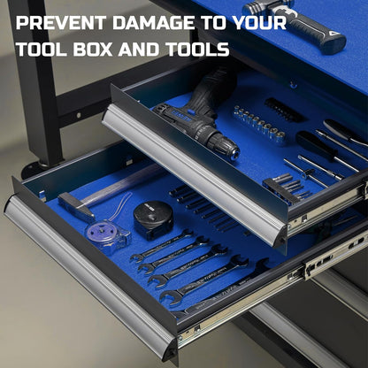 Tool Box Liner 18" Wide x 24 Ft, 1/8" Thick Heavy Duty Toolbox Drawer Liners for Tool Chest Cabinet Workbench & Garage Shelf, Protective Non-Slip Mat for Mechanics & Workshops, Blue